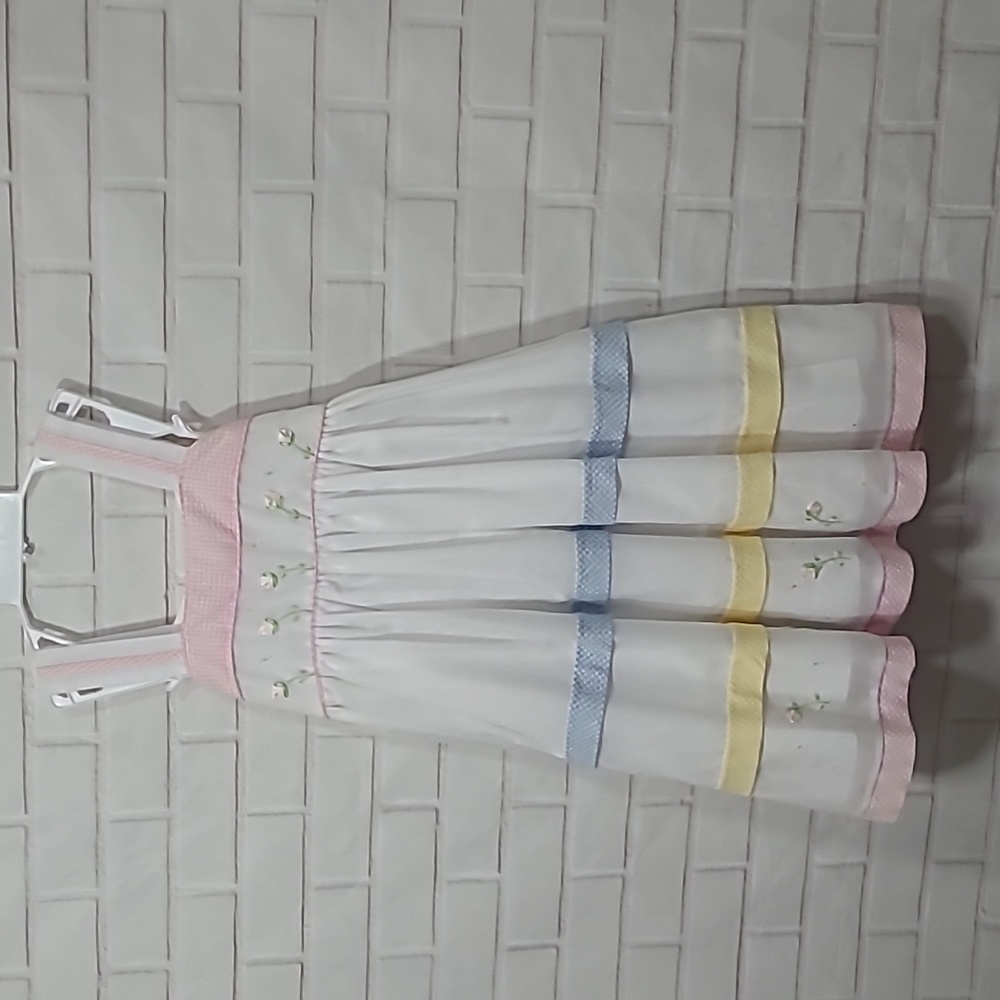 NWT White trim in pink, blue  & Yellow, ribbon embroidered dress by Will' Beth